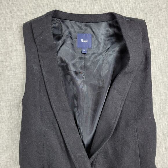 Gap Womens Vest Large Black Wool Blend Plunging Neck Waist Tie Double Breasted - Picture 6 of 13